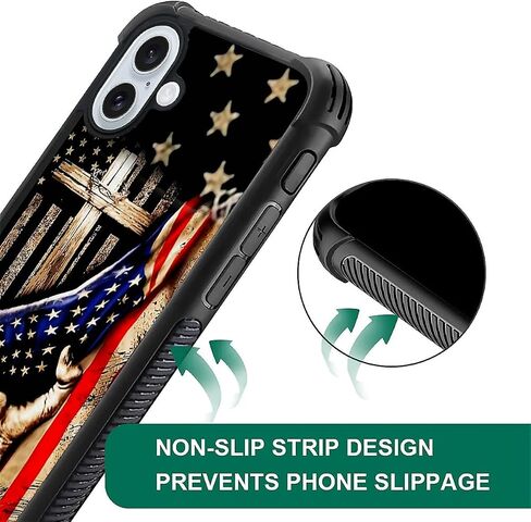 حافظة DAIZAG متوافقة مع هاتف iPhone 16، تصميم بنمط العلم الأمريكي الخشبي المتقاطع، حافظة لهاتف iPhone 16، غطاء حماية شامل مضاد للصدمات ومضاد للخدوش من مادة TPU in Kuwait
