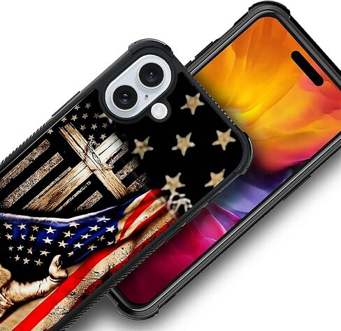 حافظة DAIZAG متوافقة مع هاتف iPhone 16، تصميم بنمط العلم الأمريكي الخشبي المتقاطع، حافظة لهاتف iPhone 16، غطاء حماية شامل مضاد للصدمات ومضاد للخدوش من مادة TPU in Kuwait