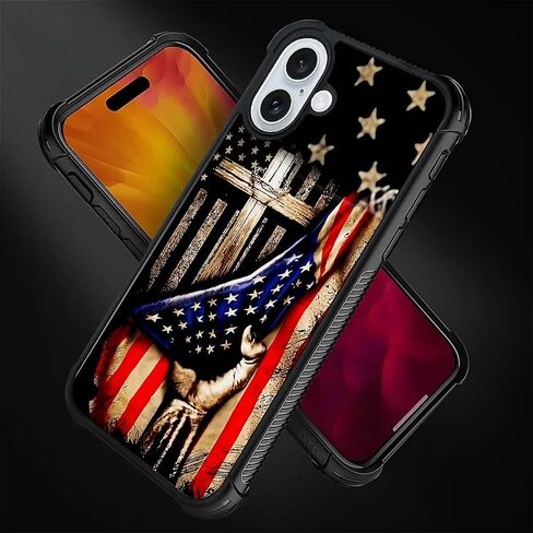 حافظة DAIZAG متوافقة مع هاتف iPhone 16، تصميم بنمط العلم الأمريكي الخشبي المتقاطع، حافظة لهاتف iPhone 16، غطاء حماية شامل مضاد للصدمات ومضاد للخدوش من مادة TPU in Kuwait