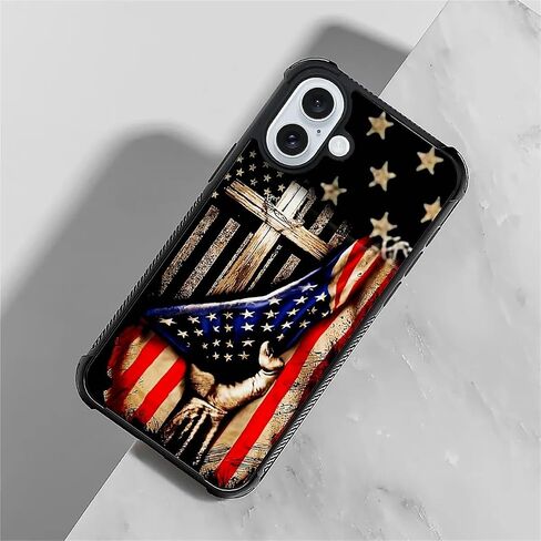 حافظة DAIZAG متوافقة مع هاتف iPhone 16، تصميم بنمط العلم الأمريكي الخشبي المتقاطع، حافظة لهاتف iPhone 16، غطاء حماية شامل مضاد للصدمات ومضاد للخدوش من مادة TPU in Kuwait
