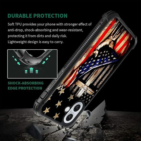 حافظة DAIZAG متوافقة مع هاتف iPhone 16، تصميم بنمط العلم الأمريكي الخشبي المتقاطع، حافظة لهاتف iPhone 16، غطاء حماية شامل مضاد للصدمات ومضاد للخدوش من مادة TPU in Kuwait