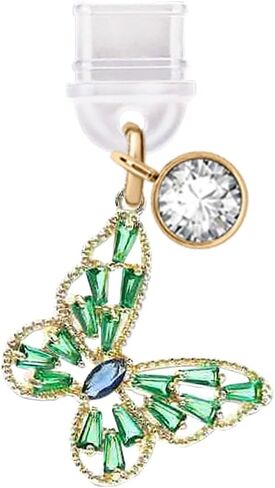 ELISE & FONDA TP333 Type-C USB Charging Port Anti Dust Plug Little Crystal Butterfly Cell Phone Charm for Samsung/Huawei/OnePlus/Xiaomi/oppo Android Phones (Green) in Saudi Arabia