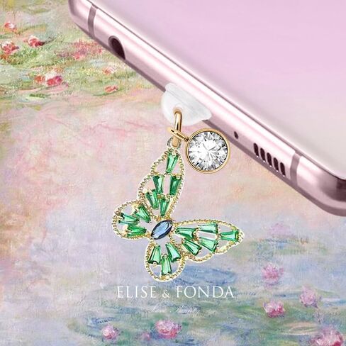 ELISE & FONDA TP333 Type-C USB Charging Port Anti Dust Plug Little Crystal Butterfly Cell Phone Charm for Samsung/Huawei/OnePlus/Xiaomi/oppo Android Phones (Green) in Saudi Arabia