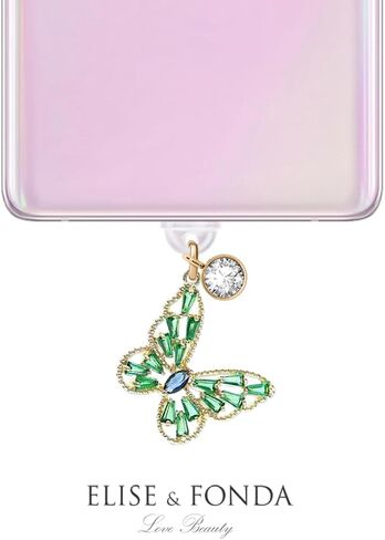 ELISE & FONDA TP333 Type-C USB Charging Port Anti Dust Plug Little Crystal Butterfly Cell Phone Charm for Samsung/Huawei/OnePlus/Xiaomi/oppo Android Phones (Green) in Saudi Arabia