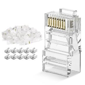 DARKROCK Cat6 RJ45 Connectors 110-Pack for Ethernet Cables - Compatible with Cat6/Cat5/Cat5e, Strong Antioxidant Performance, 24-26AWG/Flat Network Cables, RJ45 Keystone Inline Coupler - Transparent