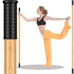 Bamboo 5ft Long Yoga Stick for Mobility Stretch Exercise Bar Pilates Stick with Soft Sturdy Rubber Balance Ends for Fitness,Posture Corrector,Physical Rehabilitation.