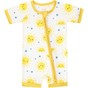 Baby Boy Romper Short Sleeve Jumpsuit Unisex 2-Way Zipper Rompers Infant Boys Clothes, Viscose Made from Bamboo