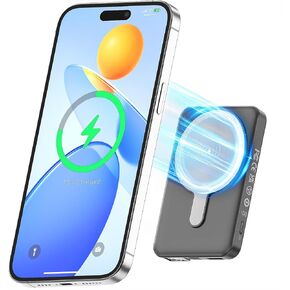 Magnetic Power Bank, 5000mAh Mini Wireless Portable Charger with Stand and Type-C Cable, 20W PD Fast Charging Magnetic Phone Charger for Mag-Safe Battery Pack for 15/14/13/12 Series (Black)