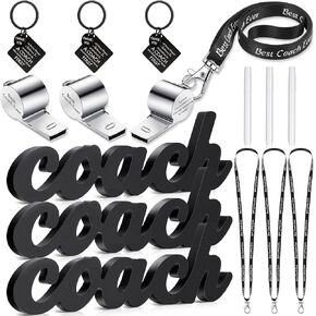 Sratte Thank You Coach Gift Including Coach Wood Sign Coach Appreciation Keychain Whistles with Lanyard Coach Pen for Football Basketball Hockey Soccer Baseball Gifts