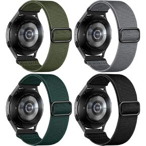 DaQin 4 Pack Stretchy Nylon Solo Loop Bands Compatible with Samsung Galaxy Watch 6 5 4 Band, Galaxy Watch 5 Pro/Watch 6 4 Classic Band/Active 2, 20mm Soft Adjustable Sport Band for Samsung Watch Bands