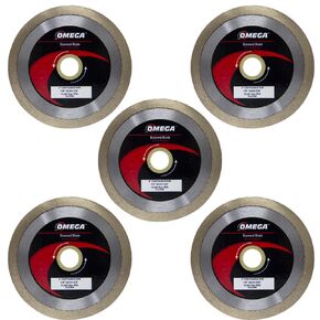 Omega 4-Inch Continuous Rim Diamond Tile Blade, Wet/Dry Use, 8mm Rim Height, for Ceramic, Porcelain Tile (5-Pack)
