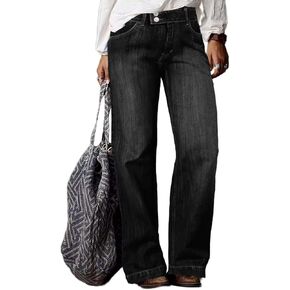 Flamingals Women's Ripped Straight Leg Jeans Mid Waist Vintage Jeans Black Gray XL