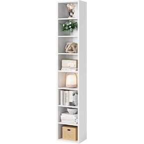 Bamjoy 71 Inches Tall Narrow Bookcase, 8-Tier Slim CD DVD Media Tower Rack, Corner Bookshelf with Adjustable Shelves, Cube Skinny Bookshelf for Home Office Small Space, Black