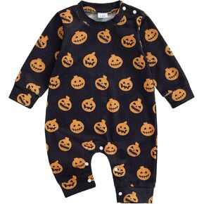 Infant Toddler Baby Boy Halloween Pumpkin Romper Long Sleeve One Piece Jumpsuit Ghost Outfit Holiday Clothes