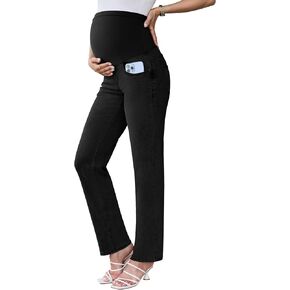 POSHGLAM Women's Maternity Jeans Over Belly Straight Leg Relaxed Fit Comfy Stretch Denim Pants, S-XXL