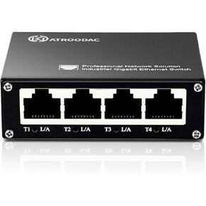 Atroodac Mini Industrial Switch 5 Ports Gigabit Ethernet Switch 10/100/1000 Mbps Unmanaged Network Hub Plug & Play Office Ethernet Splitter Fanless Metal Design Silent Operation Desktop Switch