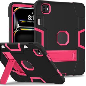 case for iPad Pro 11 Inch 2024 (5th Gen)(Model: A3006,A2836, A2837), Hard PC Soft Silicone Protective Kickstand Pencil Holder Tablet Case for iPad Pro 2024 11 inch,Red/Black