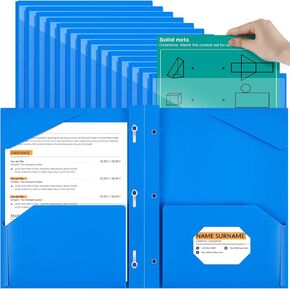 36 Pcs Heavy Duty Plastic Folders with Clear Front Pocket 2 Pocket Folders with 3 Prongs Pocket Folders with Brads and Card Slot for Office Class Home,36pcs,Blue (Purple)