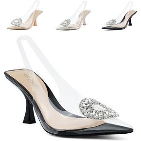 JENN ARDOR Clear Kitten Heels Sandals Slingback Closed Pointed Toe Crystal Rhinestones Wedding Bride Guest Dress High Sexy Party Pumps Comfortable Shoes for Women