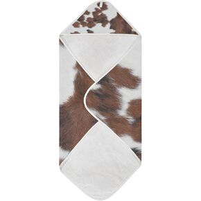 Kigai White Brown Print Cow Hooded Baby Towels Cotton Muslin Baby Bath Towel Absorbent Soft 35" x 35" Newborn Wash Wipes