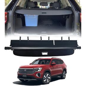 VESUL Retractable Rear Trunk Cargo Cover Compatible with VW Atlas 2018-2024 Security Shade Shield Tonneau Cover Anti-Peeping Luggage Privacy Screen with Extra Canvas Cover(Not Fit Cross Sport)
