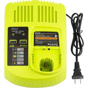 Futurebatt 18V Rapid Charger Replacement for Ryobi P117 12V-18V Battery One+ Lithium-Ion/NiCad/NiMh Battery P102 P108 P189 P197 P103 P105 P107 P190 P191 PBP002 PBP005