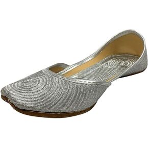 Stop n Style Ladies Silver Zari Work Mojari Punjabi Jutti Handmade Khussa Bridal Silver Jutti