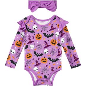 Bamboo Viscose Baby Girl Bodysuit with Hairband Set Ruffled Long Sleeve Infant Baby Girl Romper