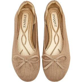Women's Flats Shoes Knit Mesh Ballet Flats with Bow Comfortable Round Toe Washable Dressy Flat