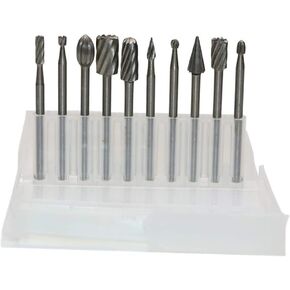 Rongon Carbide Rotary Burr Set 10Pcs Double Cut Carving Burr Bits Wood Engraving Router Kit for Rotary Files Bit Wood Cutting Burrs Set Die Grinder Kits