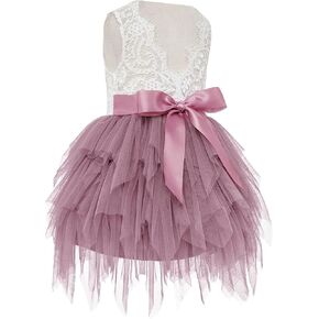 ekidsbridal Tiered Tulle Lace Back Junior Flower Girl Dress Christening Dresses LG6