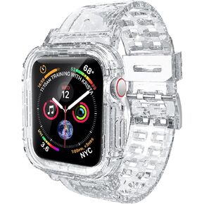 JXVM for Apple Watch Band 45mm 44mm 42mm 41mm 40mm 38mm with Case, Uni-body Protective Bumper Band, Crystal Clear Sporty Case, with Adjustable Strap for iWatch Ultra & Series 9 8 7 6 5 4 3 2 1 / SE