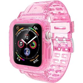 JXVM for Apple Watch Band 45mm 44mm 42mm 41mm 40mm 38mm with Case, Uni-body Protective Bumper Band, Crystal Clear Sporty Case, with Adjustable Strap for iWatch Ultra & Series 9 8 7 6 5 4 3 2 1 / SE
