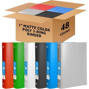 BAZIC 1" Matte Color Poly 3-Ring Binder w/ Pocket for School, Home, or Office (Case of 48)