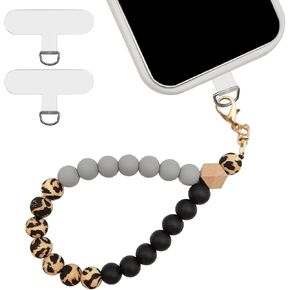 Beaded Phone Bracelet Strap with 2 Pcs Phone Patches, Beaded Phone Charms Strap, Hands-Free Wristlet Bracelet