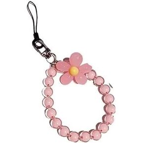 1pc Pink Flower Mobile Phone Strap Beaded Bracelet,Creative Hanging Rope Keychain Mobile Phone Lanyard Beaded,Flower Anti-Lost Phone Case Lanyard Girl Women's Wrist Strap Phone Charms Accessories