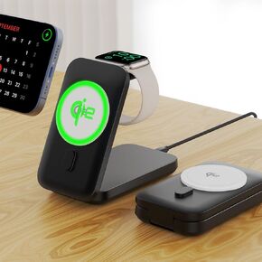 Qi2 [Certified] 15W 3in1 Charging Station Compatible with Apple Watch 10/9/8/7 Magnetic Mag-Safe Foldable Fast Wireless Charger Stand for iPhone 16/15/14/13/12 iWatch Air-Pods 4(with 30W PD Adapter)