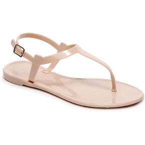 Womens Sandals Jelly Shoes Thong Flip Flops Flat for Ladies Black Slides Size 11 T-Strap Jellies Slippers with Adjustable Strap Buckle Summer Beach Dressy