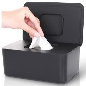 Lijroavy 2 Pack Baby Wipes Dispenser, Baby Wipe Holder for Fresh Wipes, Diaper Wipes Dispenser Baby Wipes Case, Non-Slip Wipes Container, Wipe Boxes with Sealing Design Lid (Black and Black)