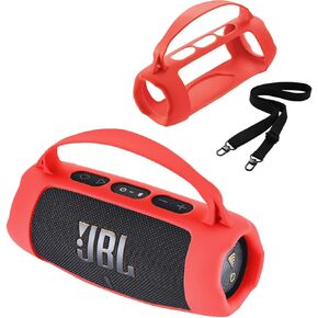 Silicone Cover Case Compatible with JBL Charge 5 Wi-Fi Wireless Bluetooth Speaker, Travel Carrying Protective Case with Shoulder Strap, for JBL Charge 5 Speaker (Black)