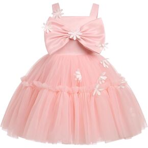 OBEEII Toddler Baby Girl Birthday Dress Sleeveless Satin Bowknot Butterfly Strawberry Tulle Dress Flower Girl Pageant Dress