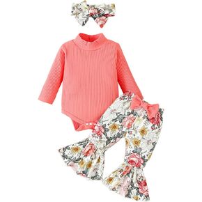 Mioglrie Newborn Baby Girl Clothes Cute Outfits Infant Fall Winter Clothes Long Sleeve Top Floral Pants Set for Girls