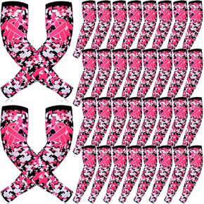 Liitrsh 36 Pairs Breast Cancer Awareness Sleeve Bulk Pink Ribbon Arm Sleeve for Football Cooling Baseball UV Protection Sports Sleeve Compression Basketball Shooter Arm Sleeve for Women Men Youth