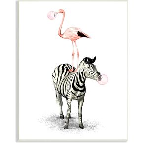 Stupell Industries Zebra Flamingo Safari Animal Stack Pink Bubble Gum, Designed by Ziwei Li Wall Plaque, 10 x 15, Off- White
