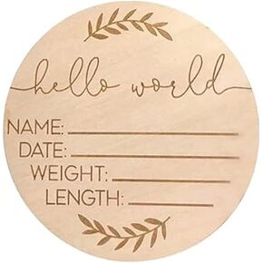 Wooden Name Announcement Sign,Small 3.9-Inch Hello World Newborn Birth Announcement Sign,Photography Props for Newborn (Small)