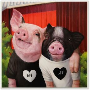 Stupell Industries Best Friends Forever Farm Pigs Happy Fun Animals, Designed by Lucia Heffernan Wall Plaque, 12 x 12, Pink