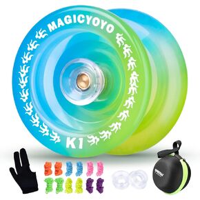MAGICYOYO K1 Yoyo للأطفال من سن 8 إلى 12 عامًا أو أكثر، يويو احترافي سريع الاستجابة للبالغين، يويو بلاستيكي مع 12 خيط يويو، 2 محور، قفاز يو يو وحقيبة يو يو (أزرق وردي أصفر)