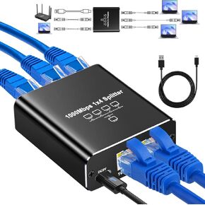 Ethernet Splitter 1 to 4, Gigabit Ethernet Switch, 1000Mbps RJ45 LAN Internet Splitter for Computer, Hub, Switch, Router, ADSL, Digital TV, etc (4 Port Working Simultaneously)