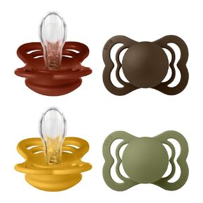 BIBS Supreme Pacifier 4-Pack, BPA Free Dummy Pacifier, Symmetrical Nipple. Silicone, Made in Denmark, Size 2 (6-18 Months), Mocha Mix