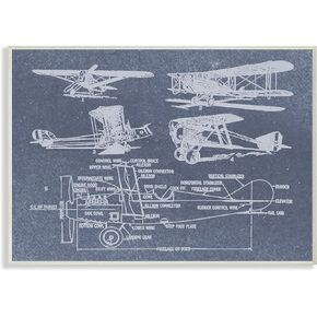 Stupell Industries Slate Blue Distressed Vintage Airplanes Diagram Blueprint Wall Plaque, 12 x 18, Multi-Color